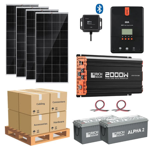 Complete Solar Panel Kit - 2,000W Pure Sine Inverter + [12V Battery Bank] + 4 x 200W 12V Mono Solar Panels | Off-Grid, Mobile, Backup [LPK-MAX]