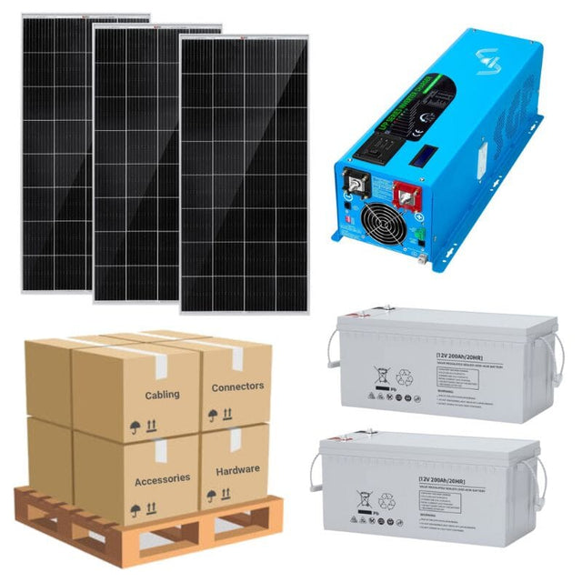 Complete Solar Panel Kit - 4,000W 12VDC Inverter / Charger Split Phase Output + [2.4kWh-5.12kWh Lithium Battery Bank] + 3 x 200W 12V Solar Panels [LPK-PRO] - ShopSolar.com