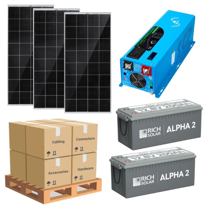 Complete Solar Panel Kit - 4,000W 12V Inverter / Charger 120/240 Output + Lithium Battery Bank + 3 x 200W Solar Panels | Well Pumps, Off-Gird [LPK-PRO]