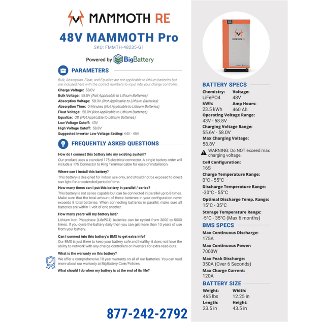 Mammoth [PRO] 48V [23.5kWh] Lithium Battery Bank On Wheels | Designed & Assembled In USA | 10-Year Warranty | Stack up to 8 Units - ShopSolarKits.com