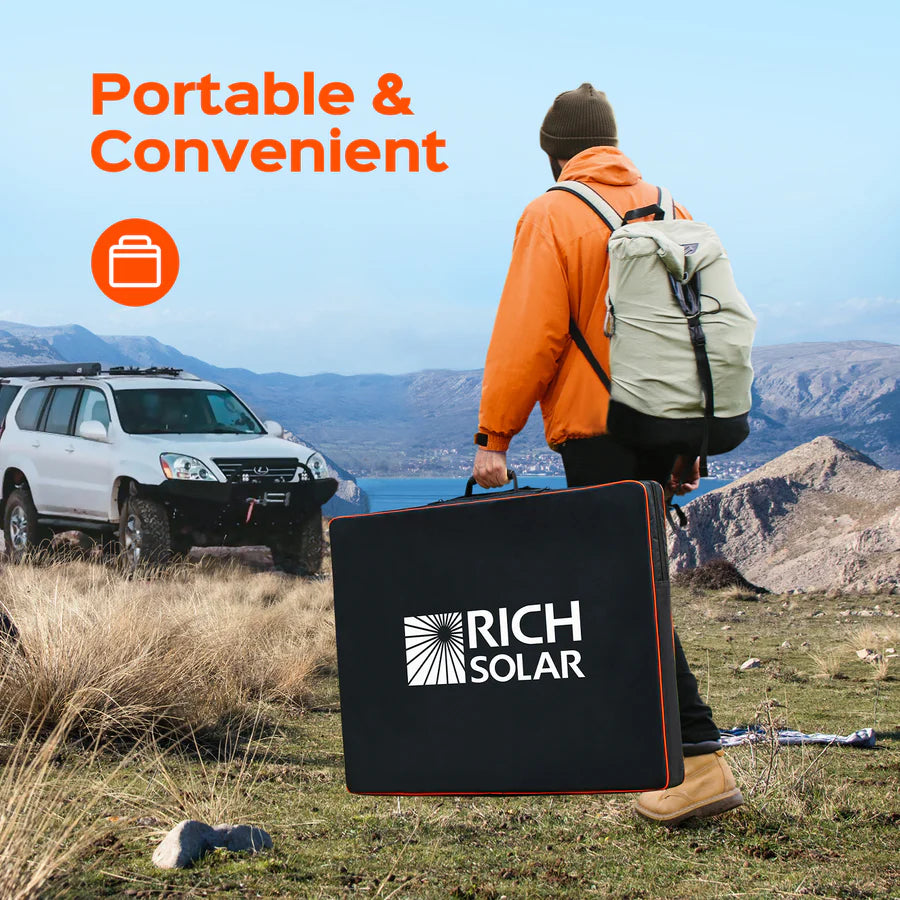 MEGA 200 Briefcase – 200 Watt 12V Portable Monocrystalline Solar Panel | Foldable Design + Kickstand | 25-Year Output Warranty - ShopSolar: Complete Solar Kits + Lifetime Customer Support