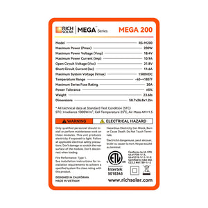 200 Watt Solar Panel | High Efficiency 12V Monocrystalline (19.98% Efficiency) | 25-Year Power Output Warranty - ShopSolar: Complete Solar Kits + Lifetime Customer Support