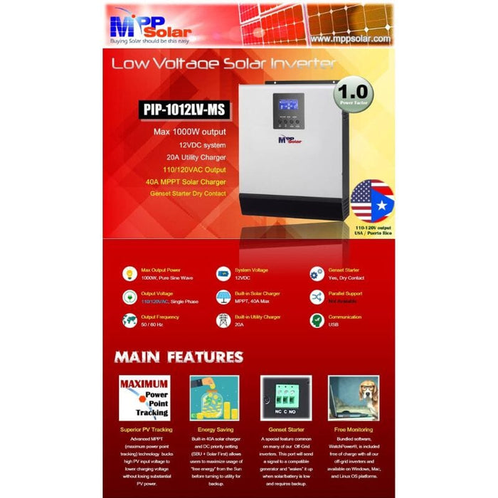 MPP Solar PIP-1012LV-MS / 1,000W Output / All In One Solar Inverter/Ch -  ShopSolar.com