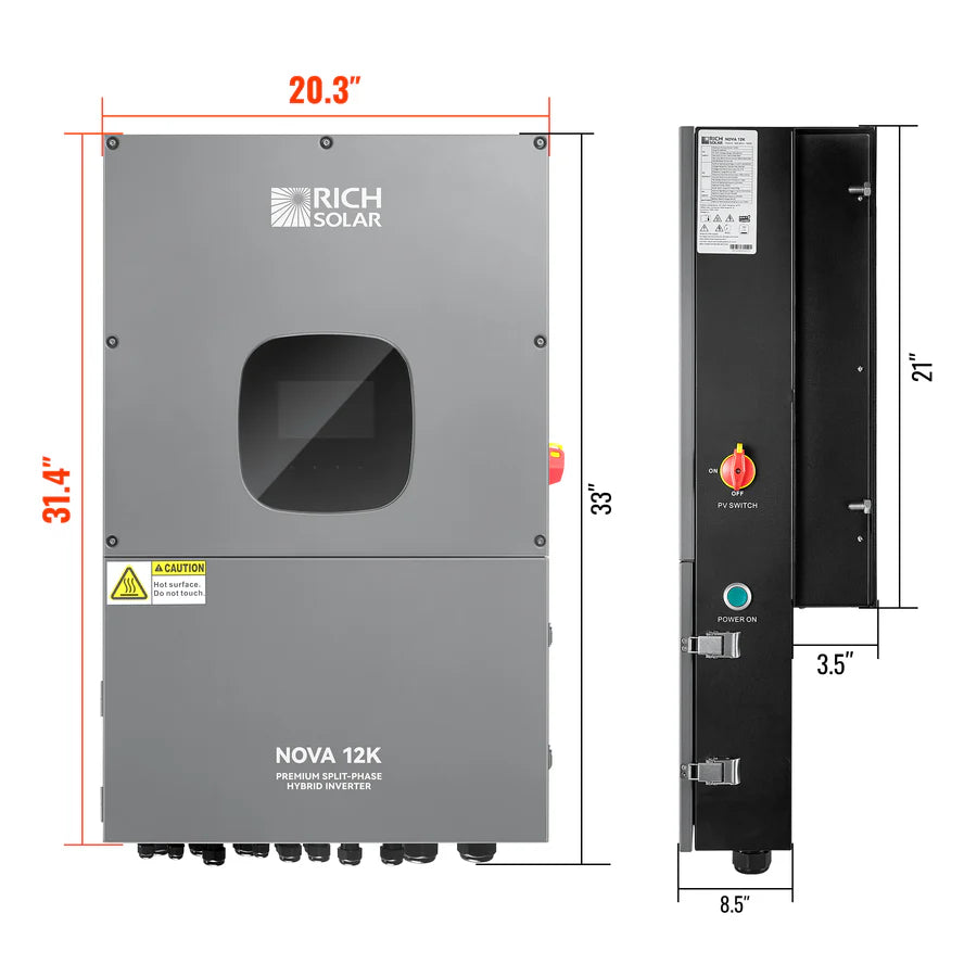 Rich Solar NOVA 12K | 48V Split Phase Hybrid Inverter | 10,000W Output 120/240V | 12,000W PV Input Hybrid Inverter | UL Certified - ShopSolar.com