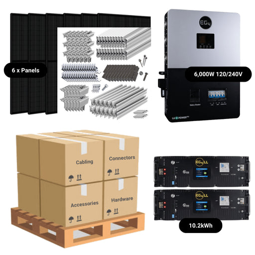 2.4kW Complete Solar Power System - 6,000W 120/240V [10.24kWh Lithium Battery Bank] + 6 x 400W Mono Solar Panels | Includes Schematic [OGK-PLUS] - ShopSolar.com