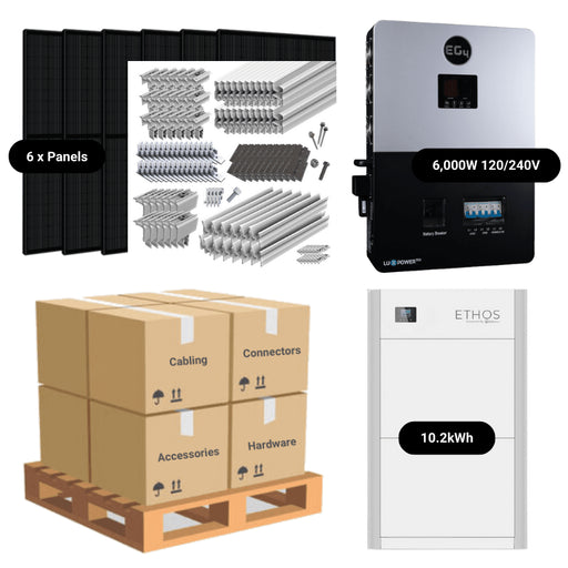 2.4kW Complete Solar Power System - 6,000W 120/240V [10.24kWh Lithium Battery Bank] + 6 x 400W Mono Solar Panels | Includes Schematic [OGK-PLUS] - ShopSolar.com