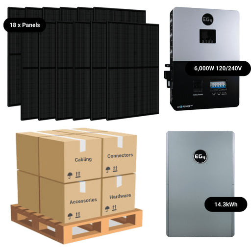 7.2kW Complete Solar Power System - 6,000W 120/240V [14.3kWh-15.36kWh Lithium Battery Bank] + 18 x 400W Mono Solar Panels | Includes Schematic [OGK-MAX] - ShopSolar.com