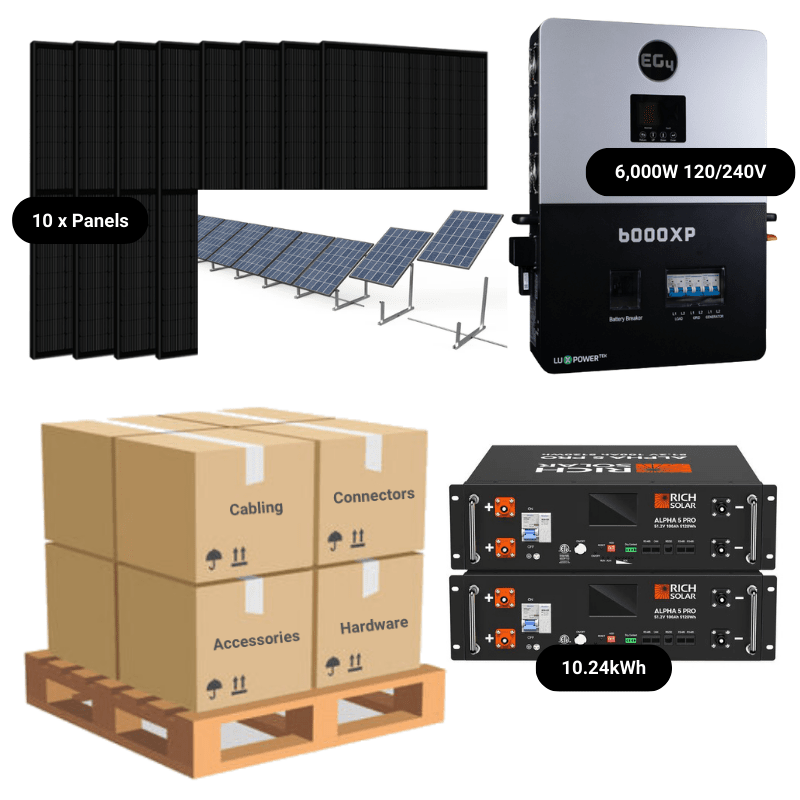 4.4kW Complete Solar Kit - EG4 6000XP Inverter - 10-16kWh Lithium Battery [PRIME PLUS]