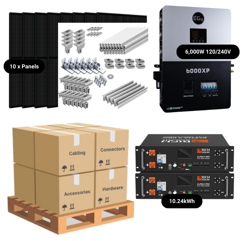 4.4kW Complete Solar Kit - EG4 6000XP Inverter - 10-16kWh Lithium Battery [PRIME PLUS]