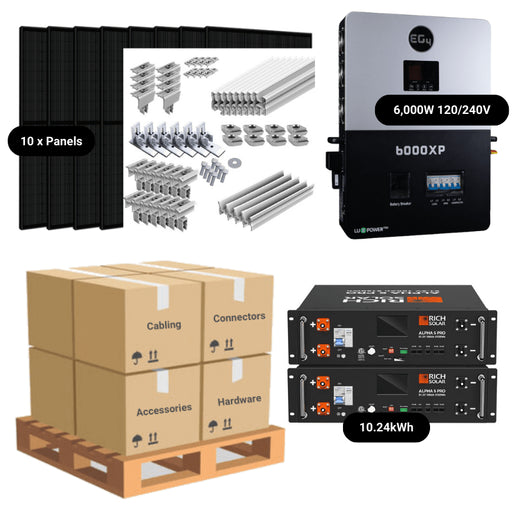 4.1kW Complete Solar Power System - 6,000W 120/240V [10.28kWh-14.3kWh Lithium Battery Bank] + 10 x 410W Mono Solar Panels + Setup Diagram [OGK-PLUS]