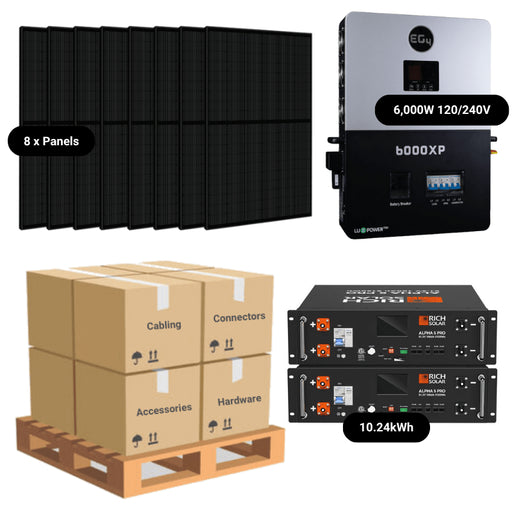 3.28kW Complete Solar Power System - 6,000W 120/240V [10.28kWh-14.3kWh Lithium Battery Bank] + 8 x 410W Mono Solar Panels + Setup Diagram [OGK-PLUS]