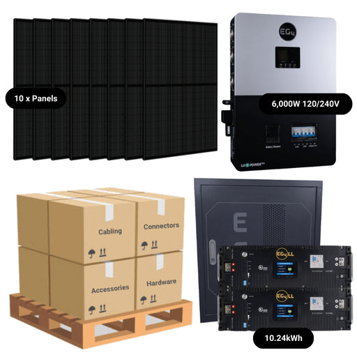 4.1kW Complete Solar Power System - 6,000W 120/240V [10.28kWh-14.3kWh Lithium Battery Bank] + 10 x 410W Mono Solar Panels + Setup Diagram [OGK-PLUS]
