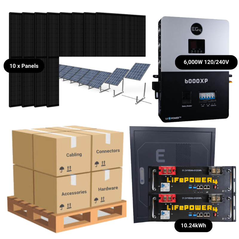 4.4kW Complete Solar Kit - EG4 6000XP Inverter - 10-16kWh Lithium Battery [PRIME PLUS]