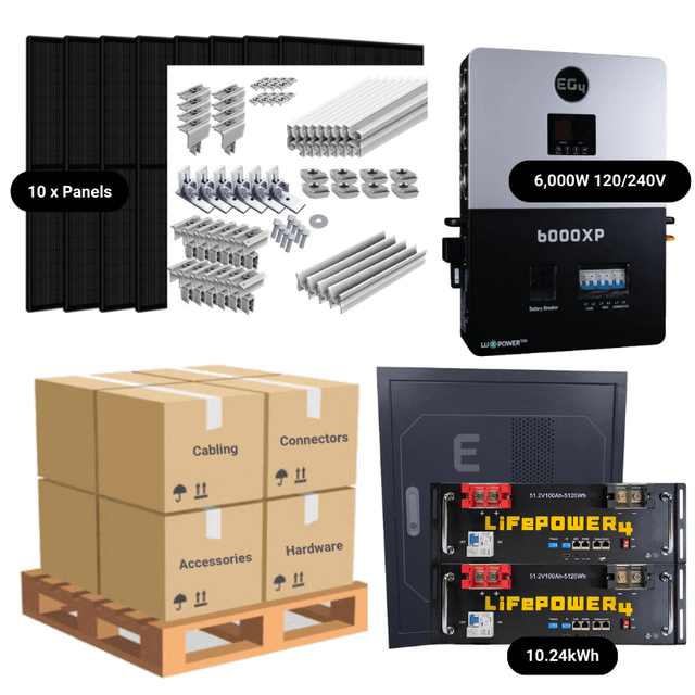 4.1kW Complete Solar Power System - 6,000W 120/240V [10.28kWh-14.3kWh Lithium Battery Bank] + 10 x 410W Mono Solar Panels + Setup Diagram [OGK-PLUS]