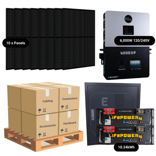 4.1kW Complete Solar Power System - 6,000W 120/240V [10.28kWh-14.3kWh Lithium Battery Bank] + 10 x 410W Mono Solar Panels + Setup Diagram [OGK-PLUS]