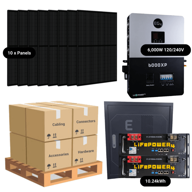 4.1kW Complete Solar Power System - 6,000W 120/240V [10.28kWh-14.3kWh Lithium Battery Bank] + 10 x 410W Mono Solar Panels + Setup Diagram [OGK-PLUS]
