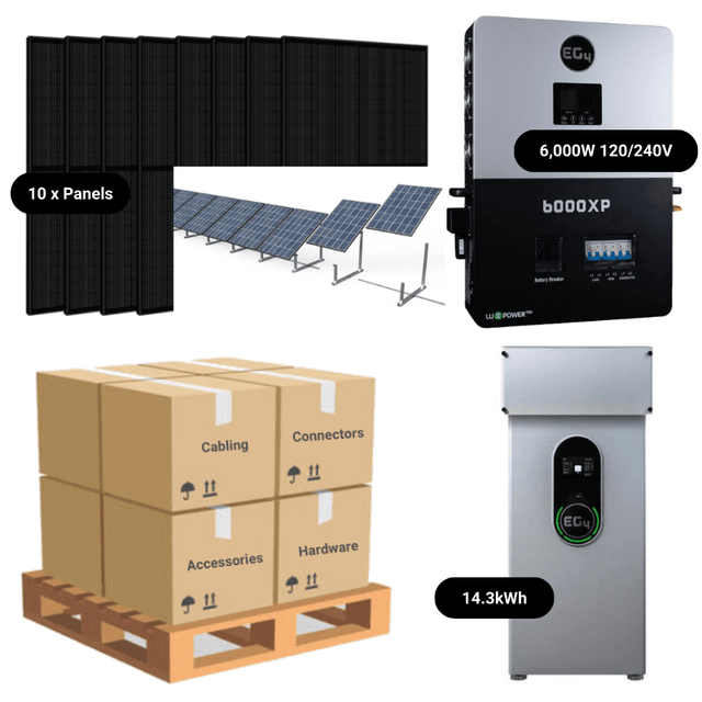 4.1kW Complete Solar Power System - 6,000W 120/240V [10.28kWh-14.3kWh Lithium Battery Bank] + 10 x 410W Mono Solar Panels + Setup Diagram [OGK-PLUS]