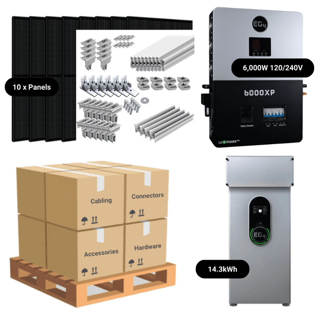 4.1kW Complete Solar Power System - 6,000W 120/240V [10.28kWh-14.3kWh Lithium Battery Bank] + 10 x 410W Mono Solar Panels + Setup Diagram [OGK-PLUS]