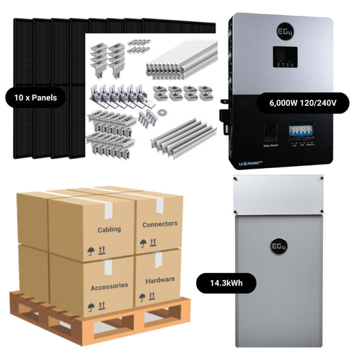 4.1kW Complete Solar Power System - 6,000W 120/240V [10.28kWh-14.3kWh Lithium Battery Bank] + 10 x 410W Mono Solar Panels + Setup Diagram [OGK-PLUS]