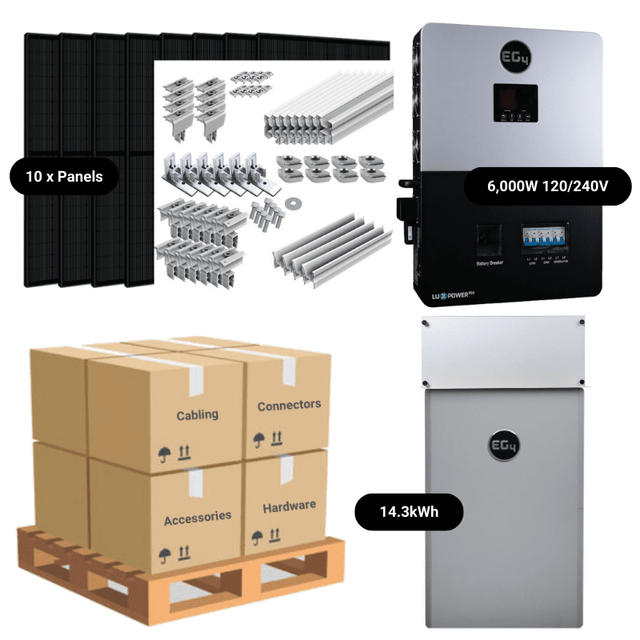 4.1kW Complete Solar Power System - 6,000W 120/240V [10.28kWh-14.3kWh Lithium Battery Bank] + 10 x 410W Mono Solar Panels + Setup Diagram [OGK-PLUS]