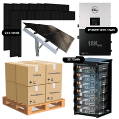 9.84kW Complete Solar Power System - 12,000W 120/240V [28.6kWh-30.72kWh Lithium Battery Bank] 24 x 410W Mono Solar Panels + Schematic [OGK-PRO]