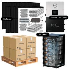 9.84kW Complete Solar Power System - 12,000W 120/240V [28.6kWh-30.72kWh Lithium Battery Bank] 24 x 410W Mono Solar Panels + Schematic [OGK-PRO]
