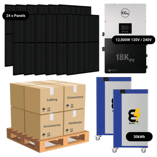 Complete Solar Power System - 12,000W 120/240V [28.6kWh-30.72kWh Lithium Battery Bank] 24 x 400W Mono Solar Panels | Includes Schematic [OGK-PRO] - ShopSolar.com