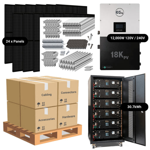 Complete Solar Power System - 12,000W 120/240V [28.6kWh-30.72kWh Lithium Battery Bank] 24 x 400W Mono Solar Panels | Includes Schematic [OGK-PRO] - ShopSolar.com