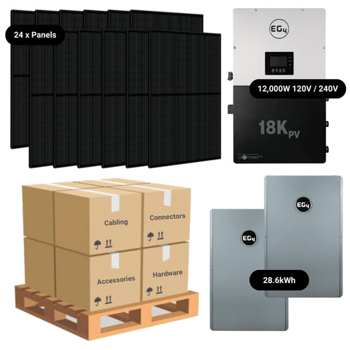 Complete Solar Power System - 12,000W 120/240V [28.6kWh-30.72kWh Lithium Battery Bank] 24 x 400W Mono Solar Panels | Includes Schematic [OGK-PRO] - ShopSolar.com