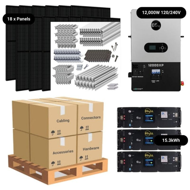 7.2kW Complete Solar Power System - 12,000W 120/240V [14.3kWh-15.36kWh Lithium Battery Bank] + 18 x 400W Mono Solar Panels | Includes Schematic [OGK-MAX]