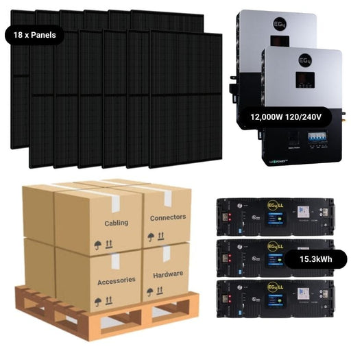 7.2kW Complete Solar Power System - 12,000W 120/240V [14.3kWh-15.36kWh Lithium Battery Bank] + 18 x 400W Mono Solar Panels | Includes Schematic [OGK-MAX]