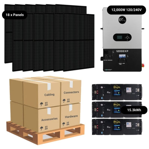 7.2kW Complete Solar Power System - 12,000W 120/240V [14.3kWh-15.36kWh Lithium Battery Bank] + 18 x 400W Mono Solar Panels | Includes Schematic [OGK-MAX]