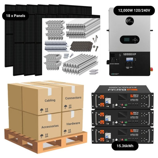 7.2kW Complete Solar Power System - 12,000W 120/240V [14.3kWh-15.36kWh Lithium Battery Bank] + 18 x 400W Mono Solar Panels | Includes Schematic [OGK-MAX]