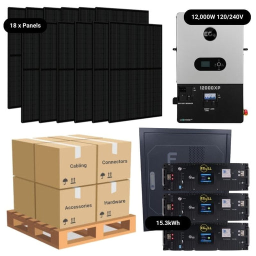 7.2kW Complete Solar Power System - 12,000W 120/240V [14.3kWh-15.36kWh Lithium Battery Bank] + 18 x 400W Mono Solar Panels | Includes Schematic [OGK-MAX]