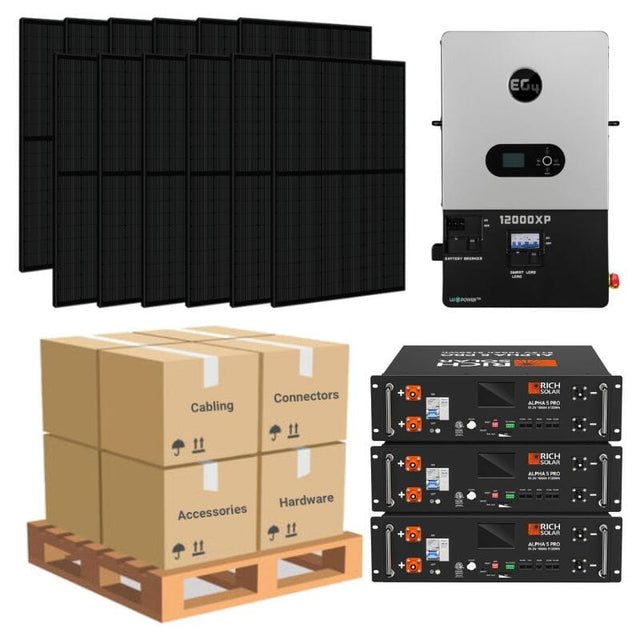 7.2kW Complete Solar Power System - 12,000W 120/240V [14.3kWh-15.36kWh Lithium Battery Bank] + 18 x 400W Mono Solar Panels | Includes Schematic [OGK-MAX] - ShopSolar.com