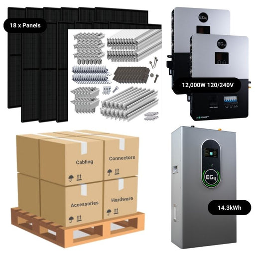 7.2kW Complete Solar Power System - 12,000W 120/240V [14.3kWh-15.36kWh Lithium Battery Bank] + 18 x 400W Mono Solar Panels | Includes Schematic [OGK-MAX]