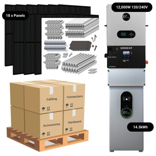 7.2kW Complete Solar Power System - 12,000W 120/240V [14.3kWh-15.36kWh Lithium Battery Bank] + 18 x 400W Mono Solar Panels | Includes Schematic [OGK-MAX]