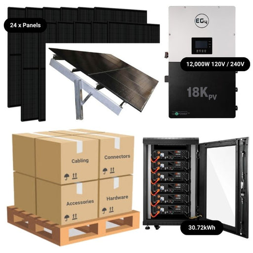 9.6kWp Complete Solar Power System - 12,000W 120/240V [28.6kWh-30.72kWh Lithium Battery Bank] 24 x 400W Mono Solar Panels | Includes Schematic [OGK-PRO]