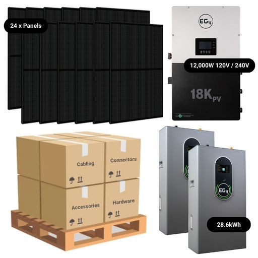 9.6kW Complete Solar Power System - 12,000W 120/240V [28.6kWh-30.72kWh Lithium Battery Bank] 24 x 400W Mono Solar Panels | Includes Schematic [OGK-PRO]