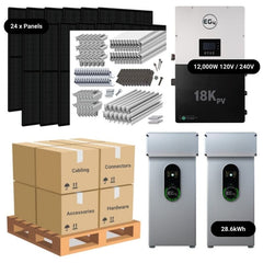 9.84kW Complete Solar Power System - 12,000W 120/240V [28.6kWh-30.72kWh Lithium Battery Bank] 24 x 410W Mono Solar Panels + Schematic [OGK-PRO]