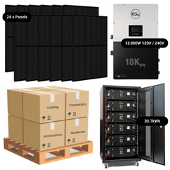 9.84kW Complete Solar Power System - 12,000W 120/240V [28.6kWh-30.72kWh Lithium Battery Bank] 24 x 410W Mono Solar Panels + Schematic [OGK-PRO]