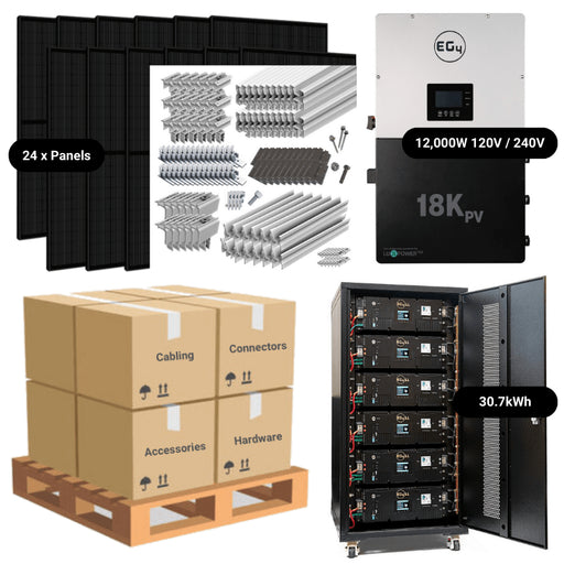 9.6kWp Complete Solar Power System - 12,000W 120/240V [28.6kWh-30.72kWh Lithium Battery Bank] 24 x 400W Mono Solar Panels | Includes Schematic [OGK-PRO]