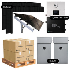 9.84kW Complete Solar Power System - 12,000W 120/240V [28.6kWh-30.72kWh Lithium Battery Bank] 24 x 410W Mono Solar Panels + Schematic [OGK-PRO]