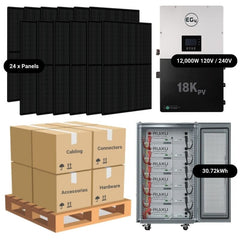 9.84kW Complete Solar Power System - 12,000W 120/240V [28.6kWh-30.72kWh Lithium Battery Bank] 24 x 410W Mono Solar Panels + Schematic [OGK-PRO]