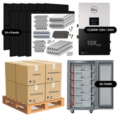 9.84kW Complete Solar Power System - 12,000W 120/240V [28.6kWh-30.72kWh Lithium Battery Bank] 24 x 410W Mono Solar Panels + Schematic [OGK-PRO]
