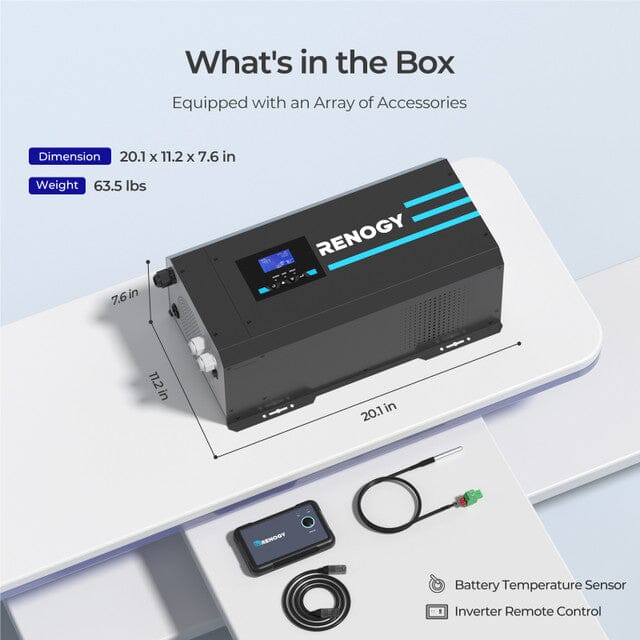 Renogy 3000W 12V Pure Sine Wave Inverter Charger w/ LCD Display - ShopSolar.com