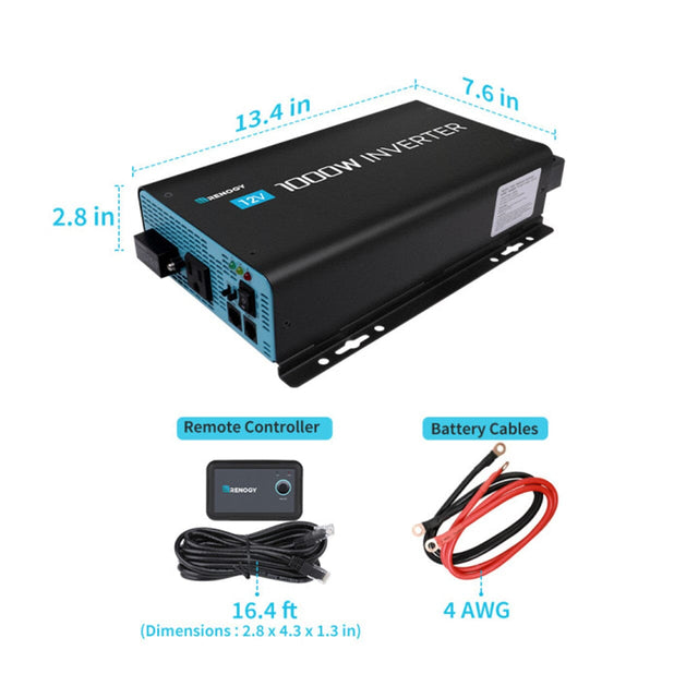 1000W 12V Pure Sine Wave Inverter with Power Saving Mode (New Edition) | R-INVT-PGH1-10111S-US - ShopSolar.com