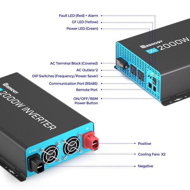 Renogy 2000W 12V Pure Sine Wave Inverter with Power Saving Mode - ShopSolar.com