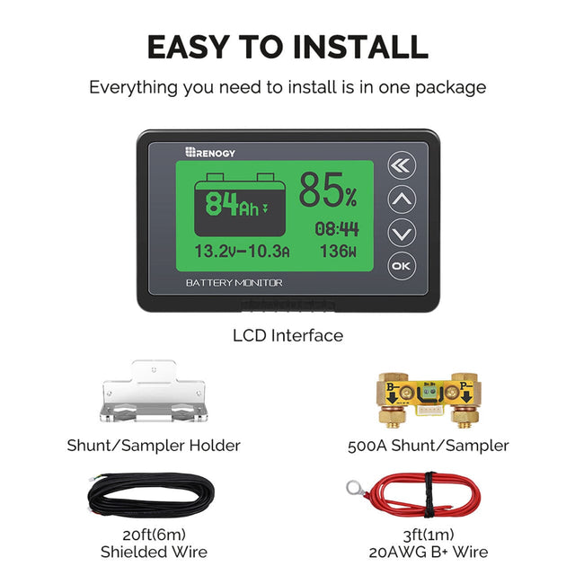 Renogy 500A Battery Monitor With Shunt | RBM500 - ShopSolar.com