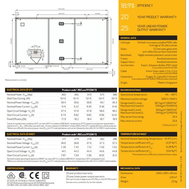 REC 370W Mono Split Cell Solar Panel (Silver) | REC370TP2SM72 | Full Pallet (33) - 12.2kW Total - ShopSolar.com